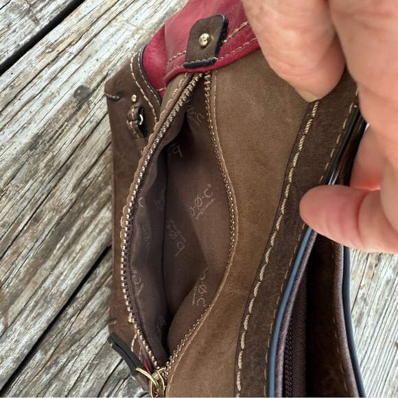 Born Concept B.O.C. Faux Leather Purse Bag Color Block Burgundy Chocolate - Picture 7 of 10